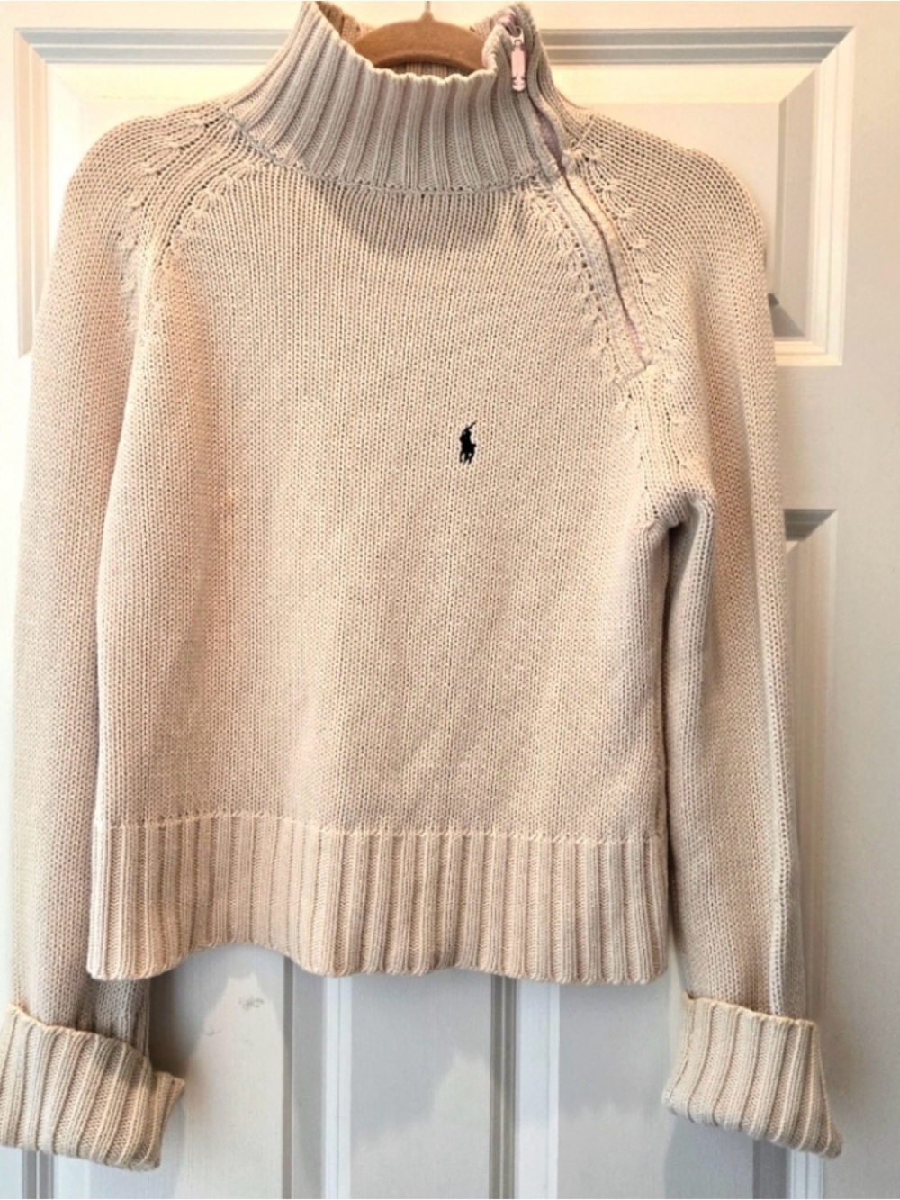 Vintage Ralph Lauren Cream Half-Zip Turtleneck Sweater 100% cotton
